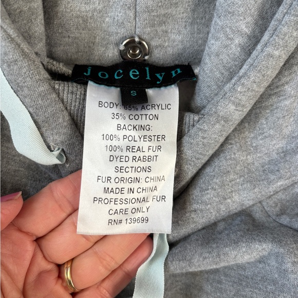 Jocelyn Luxe Oversized Sweatshirt Rabbit Fur Pocket Gray Size Small - Picture 4 of 9